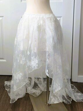 Women High Low Tutu Irregular Ruffle Hem Lace Skirt Size XL